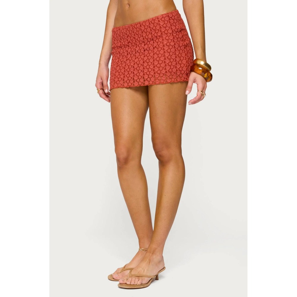 Edikted Josephina Textured Floral Micro Mini Skirt S Rust Orange NWOT Beach Rave
